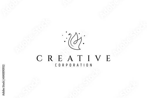 flying butterfly logo with bubbles in simple linear design style