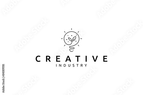budding plant logo inside a glowing bulb in continuous line design style
