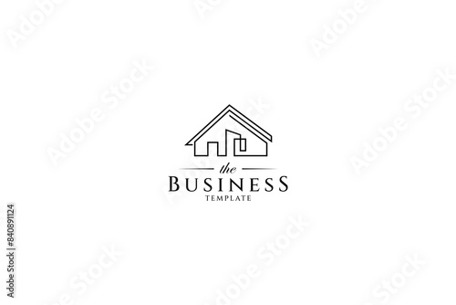 house building logo with line art design style