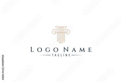 Greek pillar column logo with line art design style