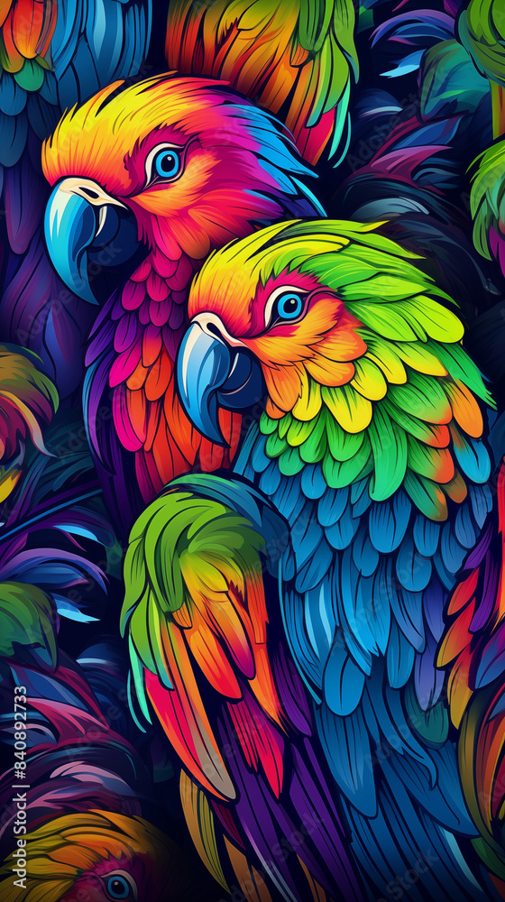 Obraz premium Parrot Pattern Background, Texture, Wallpaper, Background, Cell Phone Cover and Screen, Smartphone, Computer, Laptop, 9:16 Format - PNG
