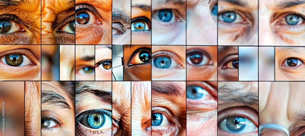 Artistic compilation of diverse human eye close ups for impactful ...