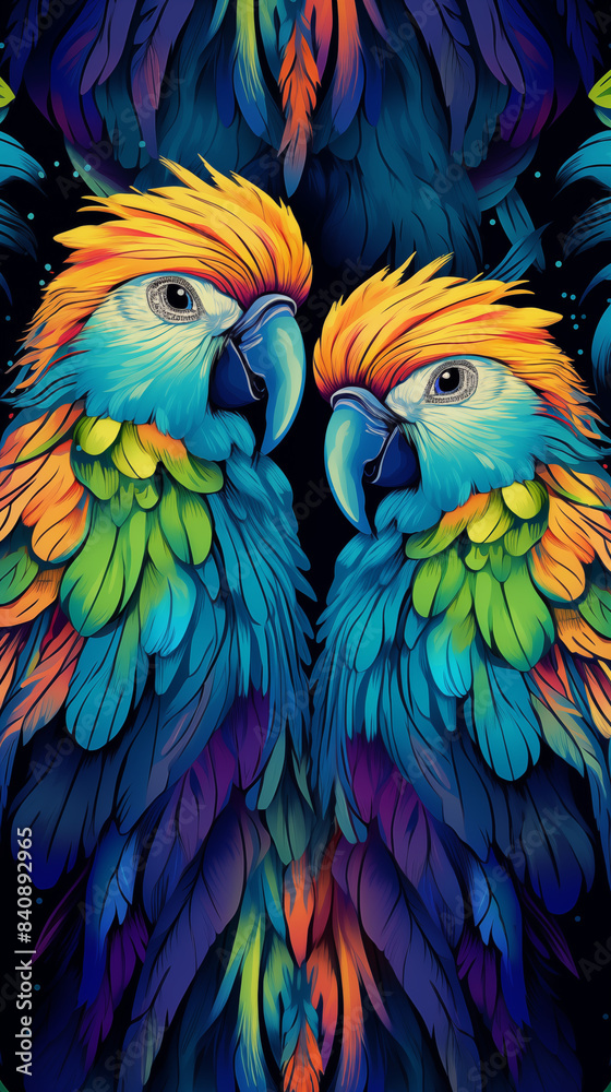 Obraz premium Parrot Pattern Background, Texture, Wallpaper, Background, Cell Phone Cover and Screen, Smartphone, Computer, Laptop, 9:16 Format - PNG