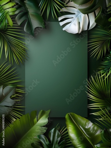 paper blank with tropical palm leaves and branches