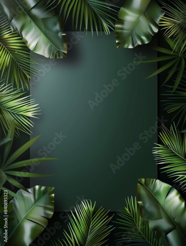 paper blank with tropical palm leaves and branches