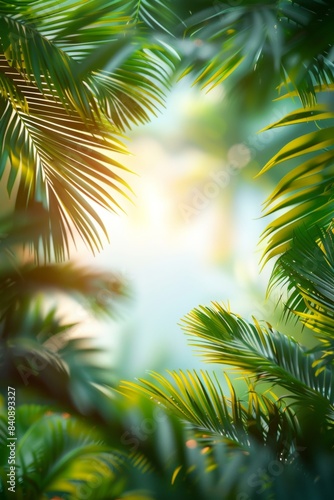 summer background with tropical palm leaves and branches