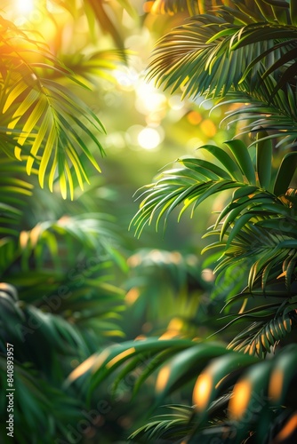summer background with tropical palm leaves and branches