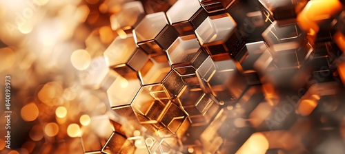 Coffee-coloured banner, highlighted by crystalline hexagonal designs in the background. photo