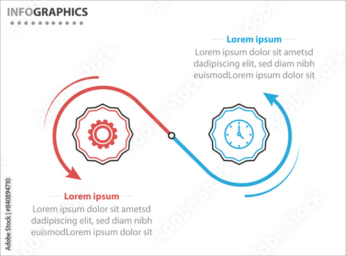 Two infographics element. Vector illustration. Vector business template for presentation. Timeline with 2 option. Vector Infographic label design template with icons and 2 options or steps.