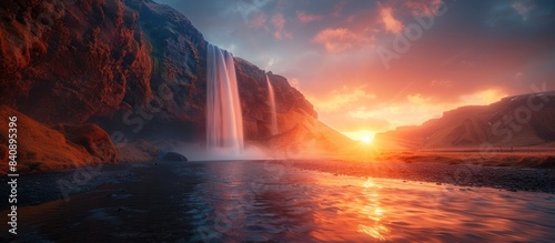 Seljalandsfoss waterfall during the sunset