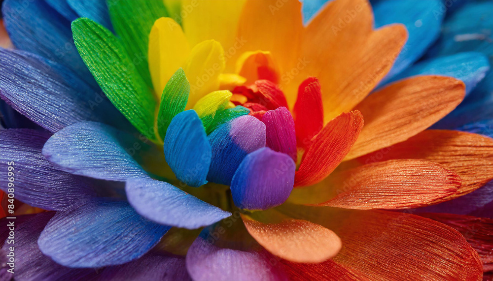macro close photo of a flower with petals painted in the colors of the lgbt flag and rainbow, wallpaper background texture for presentation, queer gay lgbtqia pride month of visibility, summer june macro close photo of a flower with petals painted in the colors of the lgbt flag and rainbow, wallpaper background texture for presentation, queer gay lgbtqia pride month of visibility, summer june
