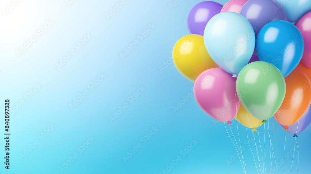 Colorful Balloons Isolated on Light Blue Background with Space for Text Colorful Balloons Isolated on Light Blue Background with Space for Text