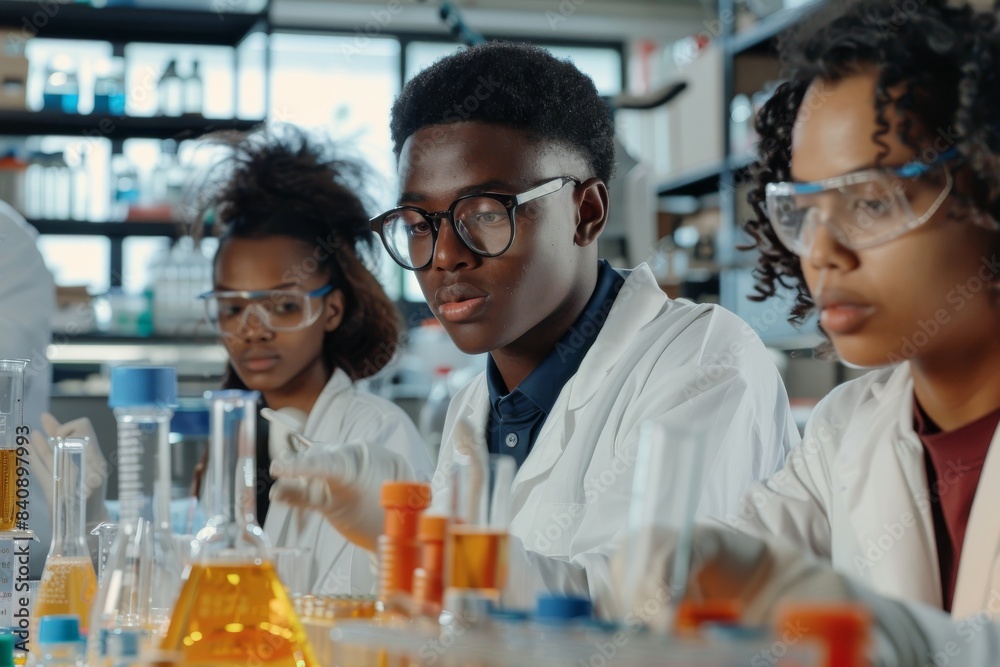 Focused Students Conduct Science Experiments In A Modern Laboratory Focused Students Conduct Science Experiments In A Modern Laboratory