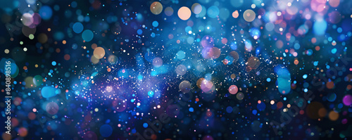 Abstract blue background with magical bokeh lights creating a festive atmosphere