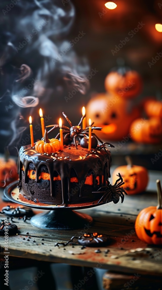 birthday cake, chocolate cake with candles for halloween, jack o lantern and spiders, autumn cakes and sweets, halloween party, bakery, cookies cake and shortbread with pumpkin, Generative AI birthday cake, chocolate cake with candles for halloween, jack o lantern and spiders, autumn cakes and sweets, halloween party, bakery, cookies cake and shortbread with pumpkin, Generative AI