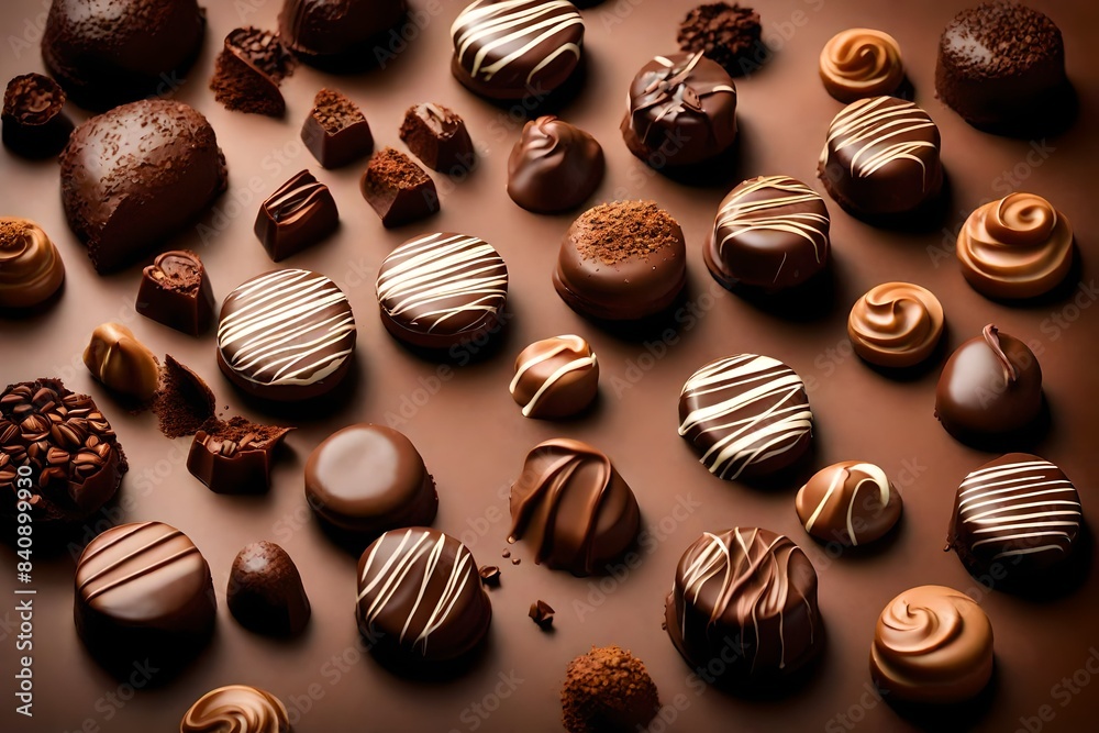 chocolate pralines on chocolate background chocolate pralines on chocolate background