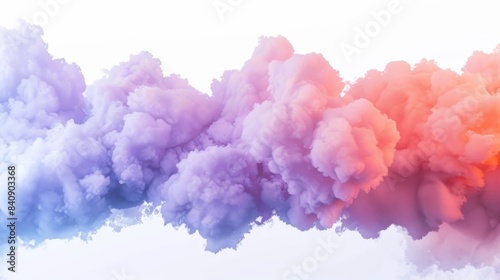 Soft pastel clouds isolated on white background. Colorful cumulus. Clip art of a fantasy sky