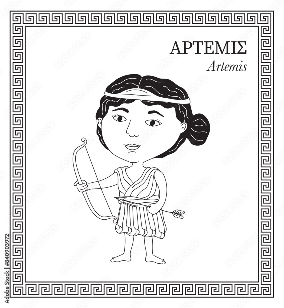 Vector illustration of Artemis, Greek goddess of the hunt, the ...