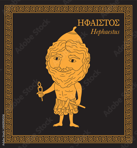 Vector illustration of Hephaestus, Greek god of blacksmiths, metalworking, carpenters, craftsmen, artisans, sculptors, metallurgy, fire and volcanoes