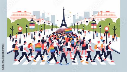 Obraz na płótnie Paris_Pride_March_Crowd_Eiffel_Towe w salonie
