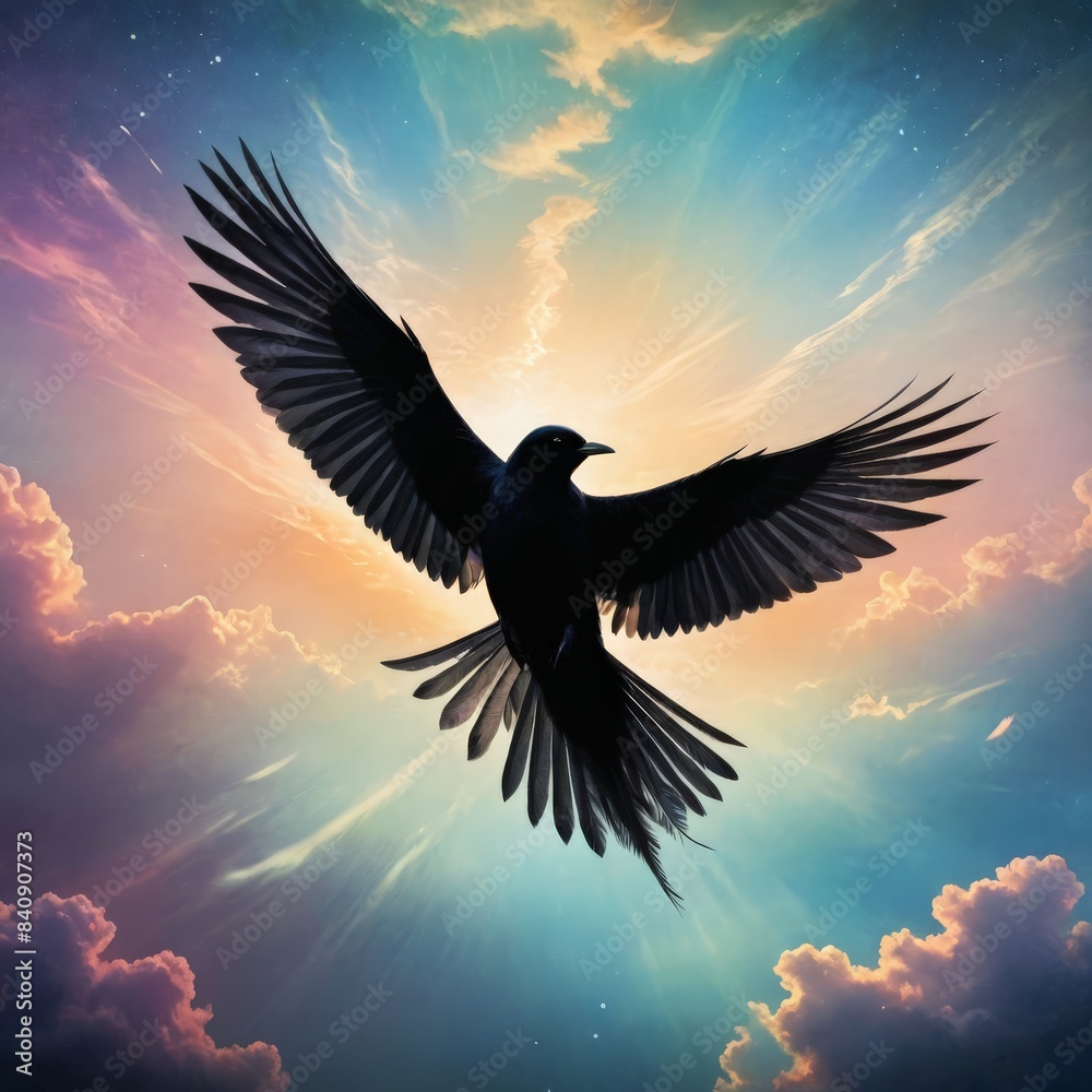Obraz premium black bird fly in the sky