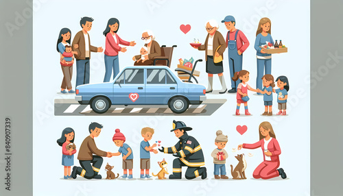 Obraz na płótnie Citizens Interacting Pedestrian Crossing Vector Illustration acts of care care jobs community support_neighborhood meeting w salonie