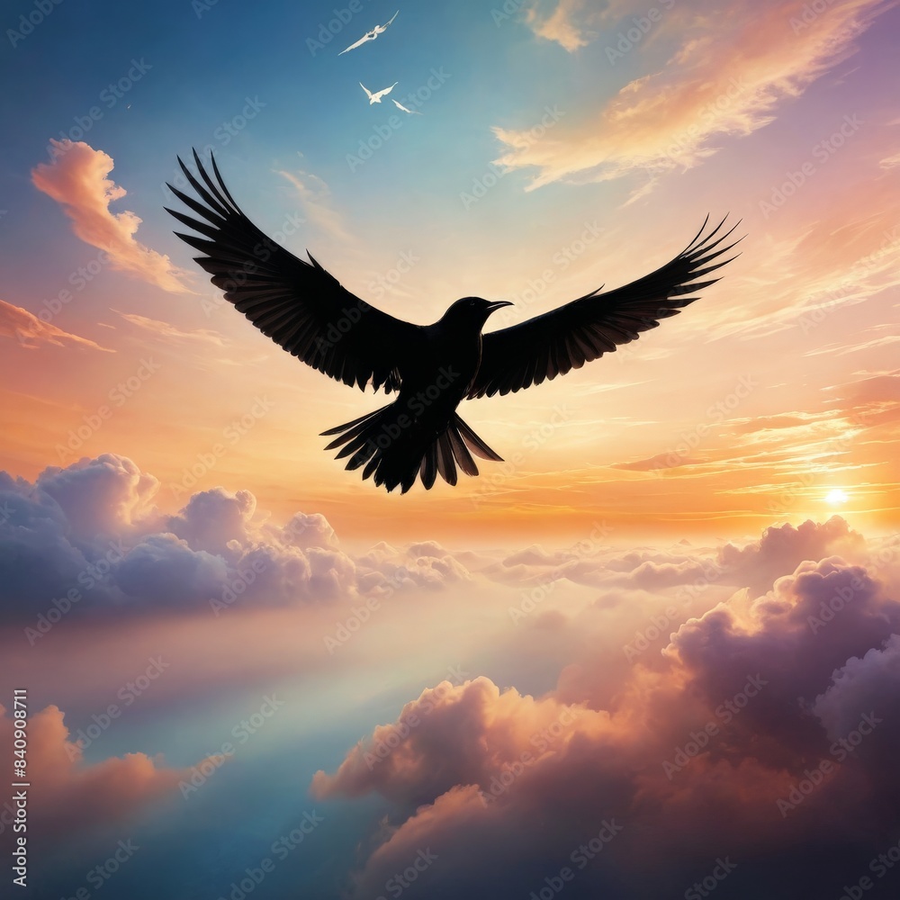 Fototapeta premium black bird fly in the sky