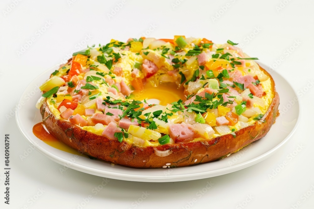 Baked Bagel Omelet with Melted Cheddar, Fresh Parsley, and Hot Sauce Baked Bagel Omelet with Melted Cheddar, Fresh Parsley, and Hot Sauce