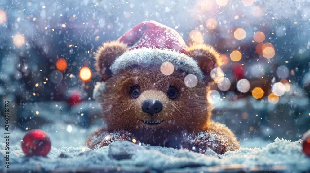 Christmas cute bear Break Through out of the wall. seamless looping time-lapse virtual 4k video animation Christmas cute bear Break Through out of the wall. seamless looping time-lapse virtual 4k video animation