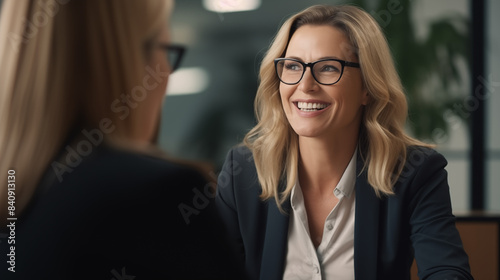 happy business woman smiling during a job interview