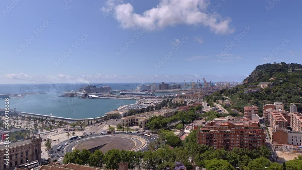 barcelona harbour and port skyline shot from high vantage point barcelona harbour and port skyline shot from high vantage point