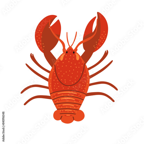 Cartoon cute crustacean. Sea hand draw animal. Vector illustration in isolated background.