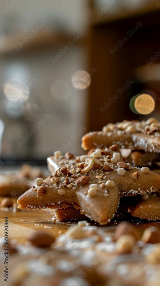 Star shaped cookies topped with nuts Star shaped cookies topped with nuts