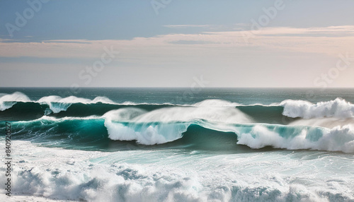 Abstract, wave and ocean landscape of rough seas for wallpaper, background and backdrop.