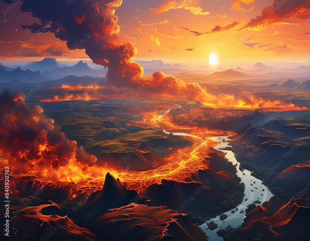 Aerial view of an apocalyptic landscape Winning Fire Scene Aerial view of an apocalyptic landscape Winning Fire Scene