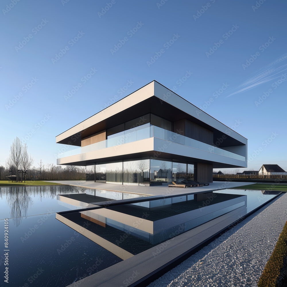 Fototapeta premium Modernist villa honoring bauhaus legacy through geometric lines and minimalist design