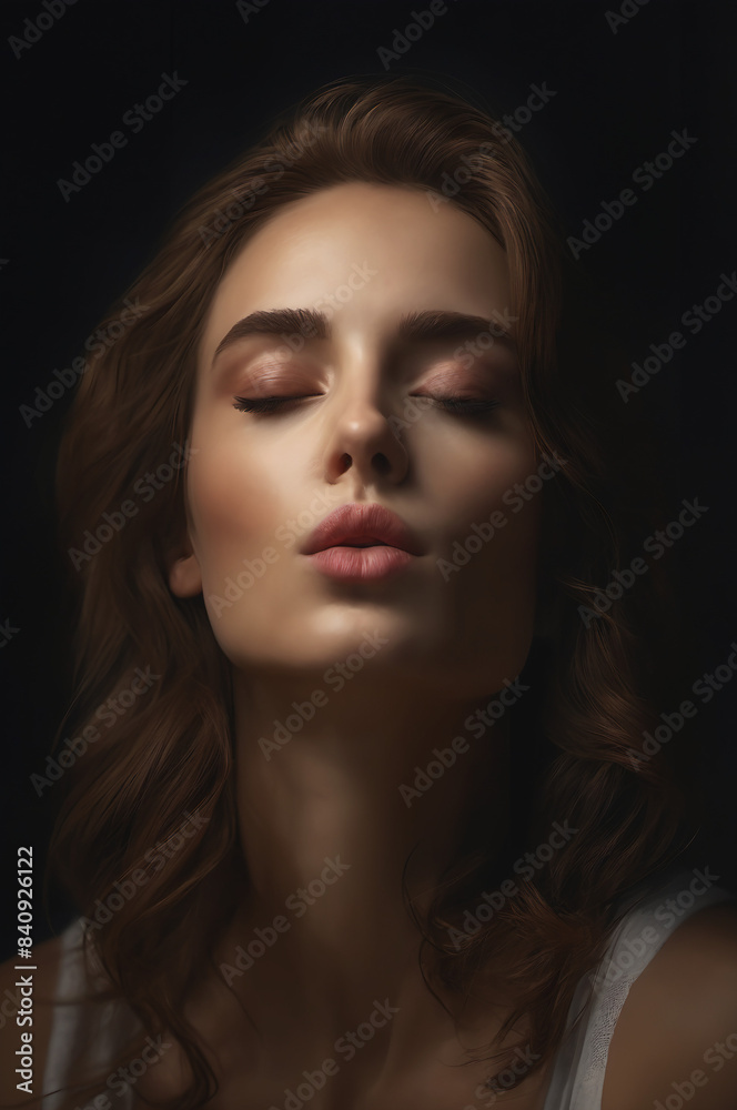 mujer labios sensuales y ojos cerrados en la penumbra mujer labios sensuales y ojos cerrados en la penumbra