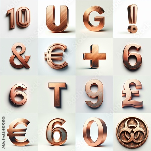 Brushed Copper metal Lettering Typeface. AI generated illustration