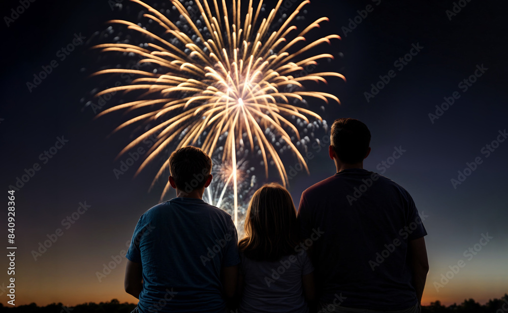 Family looking up at a fireworks display Family looking up at a fireworks display