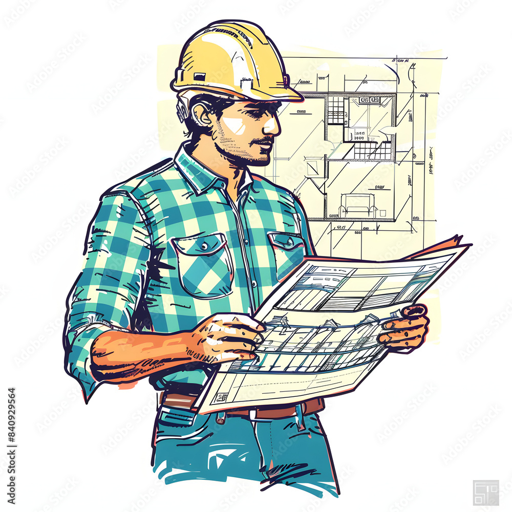 civil engineer drawing architecture plan isolated on white background ...