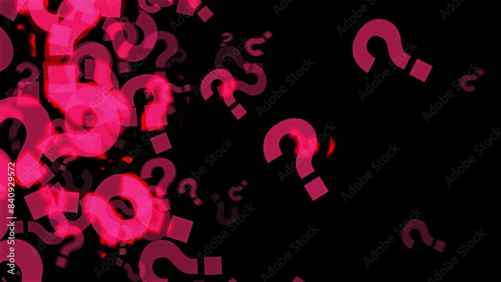 Pink question marks sign moving right on black alpha background