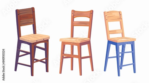 Wooden furniture set with chairs. Simple, naturally beautiful design with a solid wood dining table seat. distinct hues and placements. Cartoon illustration in the flat vector style 