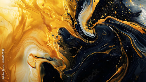 The abstract picture of the two colours between gold and black colour that has been mixing with each other in the form of the ink or liquid to become beautifully view of this abstract picture.