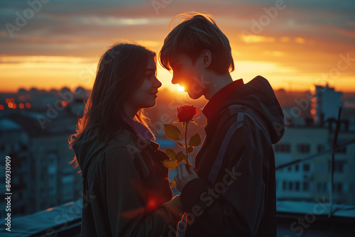 A couple is holding a rose in their hands