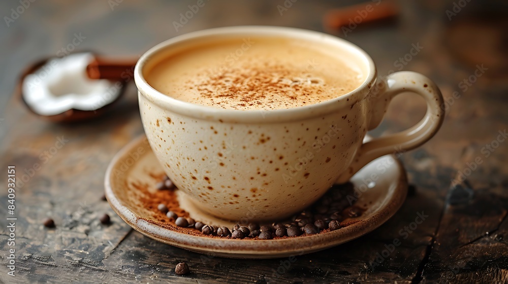 creamy cup of coconut chai tea cut out on an isolated simple minimalist background creamy cup of coconut chai tea cut out on an isolated simple minimalist background
