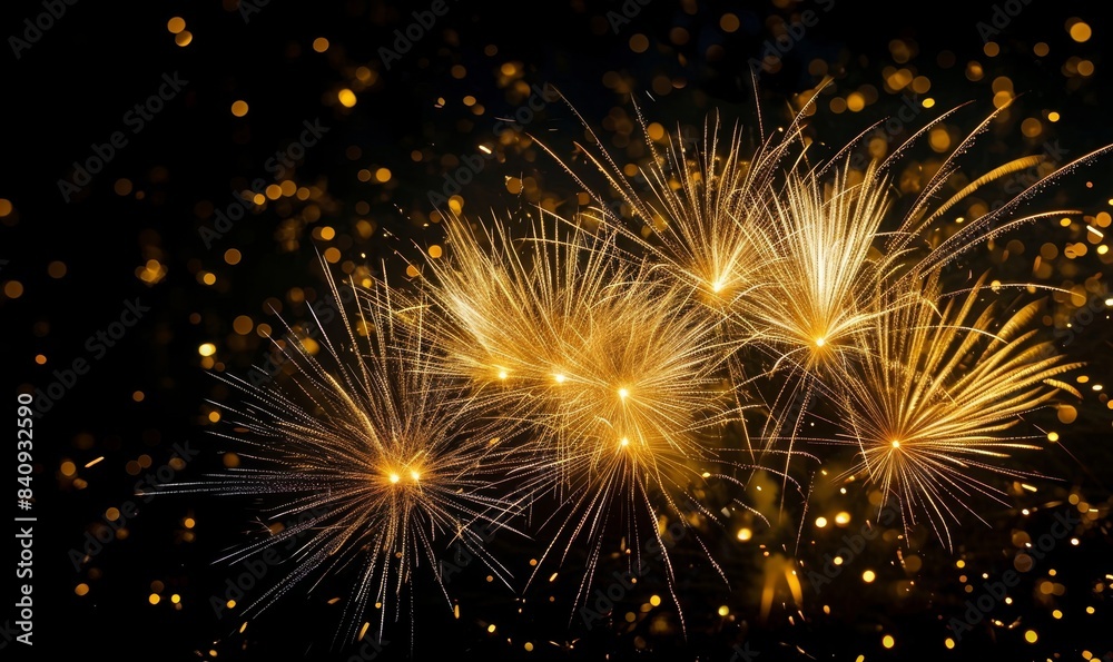 Silvester New year New Year's Eve Party background banner greeting card firework - Gold yellow fireworks, isolated on black night sky background, Generative AI Silvester New year New Year's Eve Party background banner greeting card firework - Gold yellow fireworks, isolated on black night sky background, Generative AI