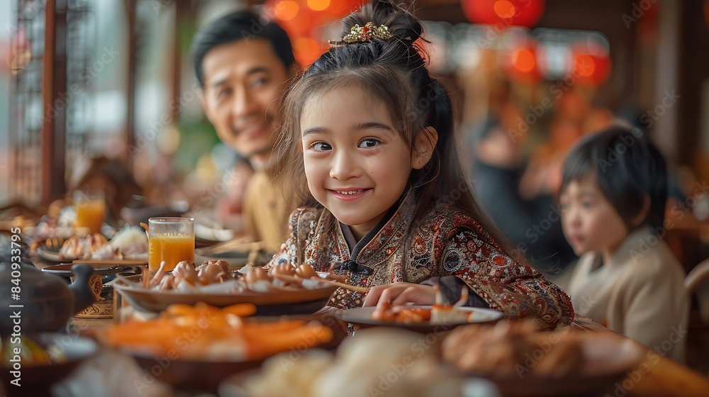 family gathered around a table for a Chinese New Year feast family gathered around a table for a Chinese New Year feast