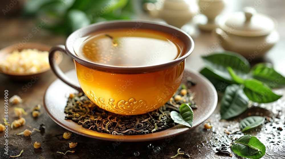 fragrant cup of jasmine oolong tea cut out on an isolated simple minimalist background fragrant cup of jasmine oolong tea cut out on an isolated simple minimalist background