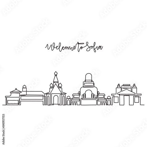 One continuous line drawing of Sofia. skyline vector illustration. Modern city in Europe in simple linear style vector design concept. One big city in Bulgaria. Iconic architectural building design.