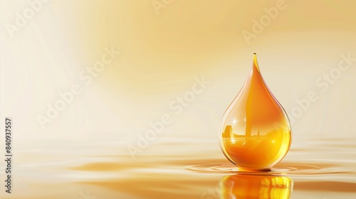 Conceptual illustration of a single drop of biodiesel reflecting on a golden surface